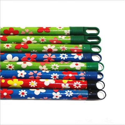 Wholesale different pattern color pvc coated wooden broom handle mop stick with cap